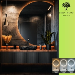 Lustro AMOUR LED – okrągłe lustro łazienkowe ze ściętym bokiem i podświetleniem | nowoczesny design